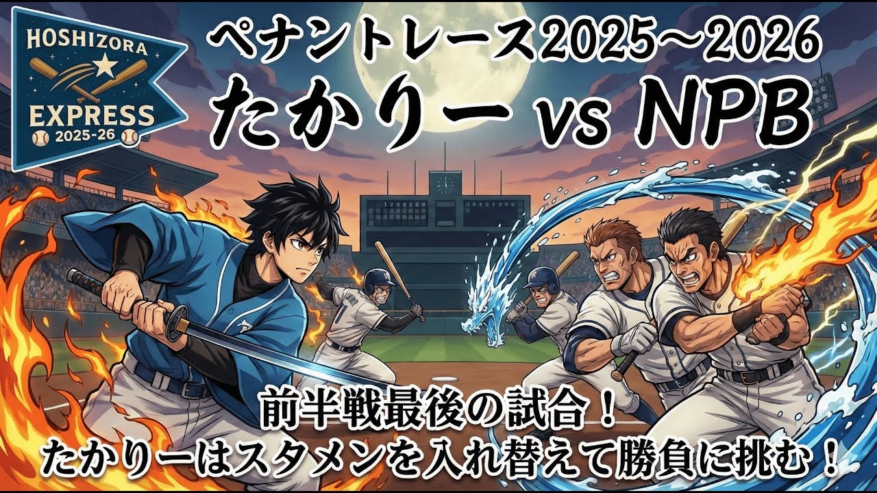 【企画】たかりーvsみどりんvsNPB ペナントレース2025～2026 第27戦(第9節 第3試合) 前半戦最後の試合！たかりーはスタメンを入れ替えて勝負に挑む！
