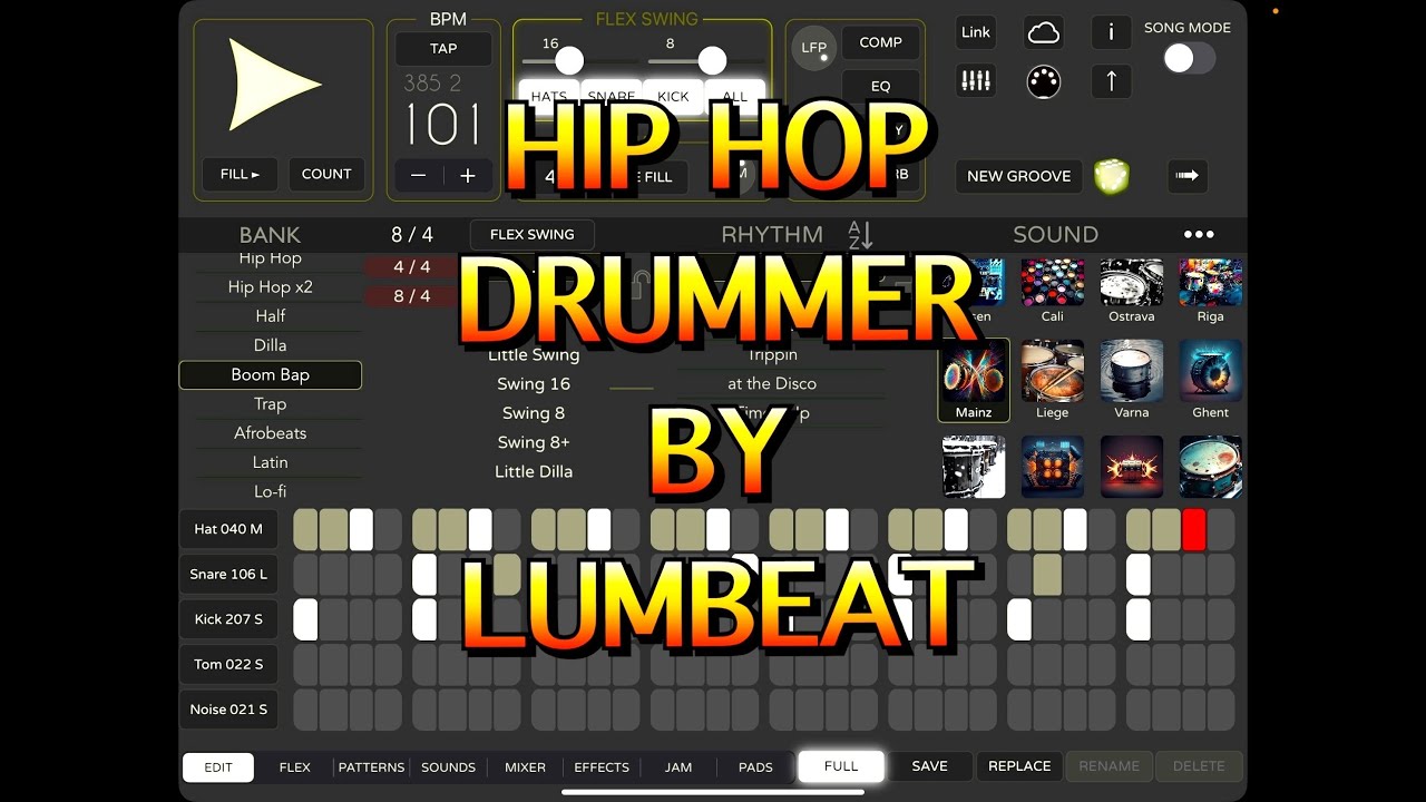 Хип-хоп-барабанщик от Lumbeat — с новым Flex Swing — трэп, бумбэп, хип-хоп, лоу-фай — демо для iPad