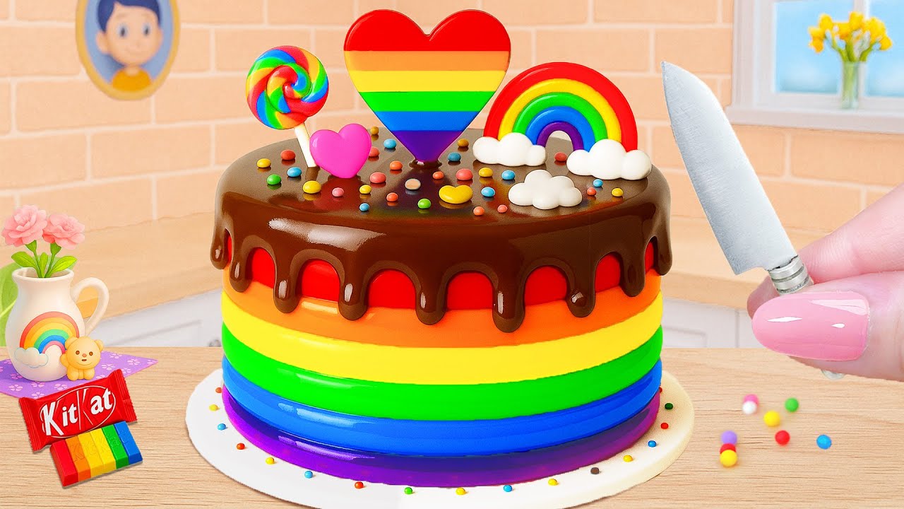 Satisfying Baking Miniature Double Rainbow Cake 🌈 Easy Mini Cake Recipes by Mimi Little Bakes