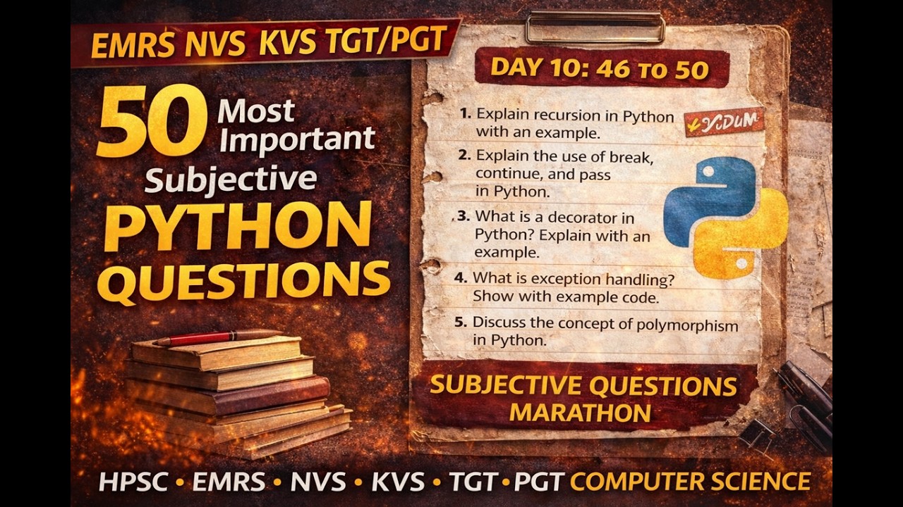 Day 10: Python 5 subjective questions series | HPSC EMRS KVS NVS TGT/PGT CS