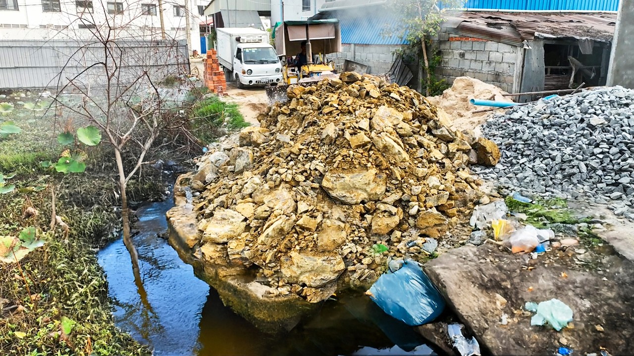 First Amazing Opening Project!! Landfill Delete Flooded Area Using Skills Dozer Pushing Stone Soil