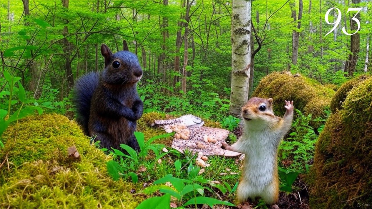 Cat TV:3 Hours of Relaxing Forest Wildlife: Black Squirrels and Chipmunks 4K. Ep. 93