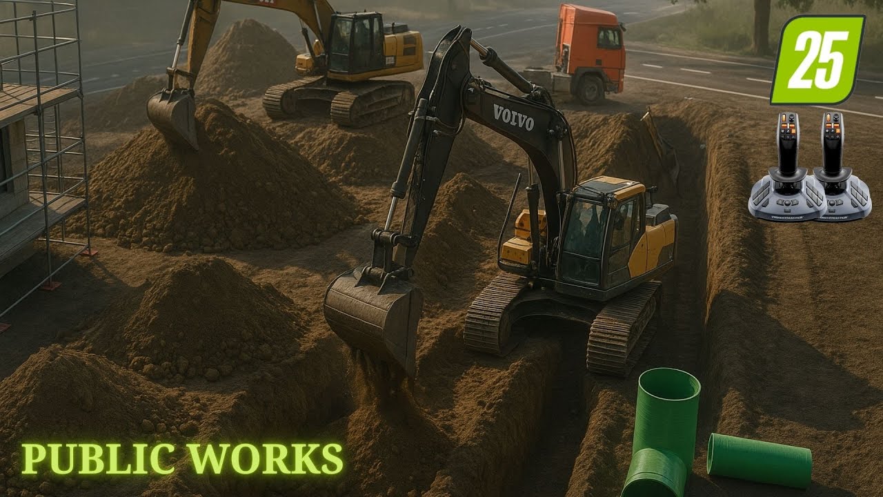 INSANE FS25 Multiplayer! Digging Giant Trenches in Erlengrat Public Works Farming Simulator 25