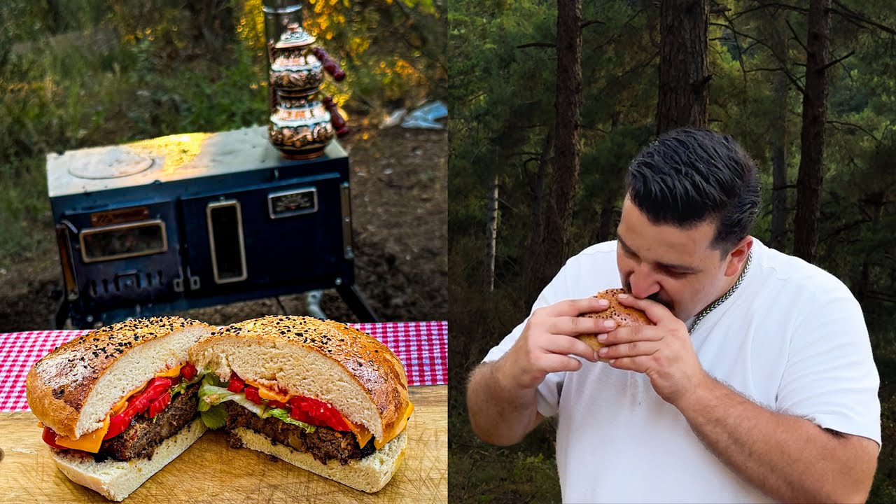 Doğada efsane &ccedil;edar peynirli hamburger.