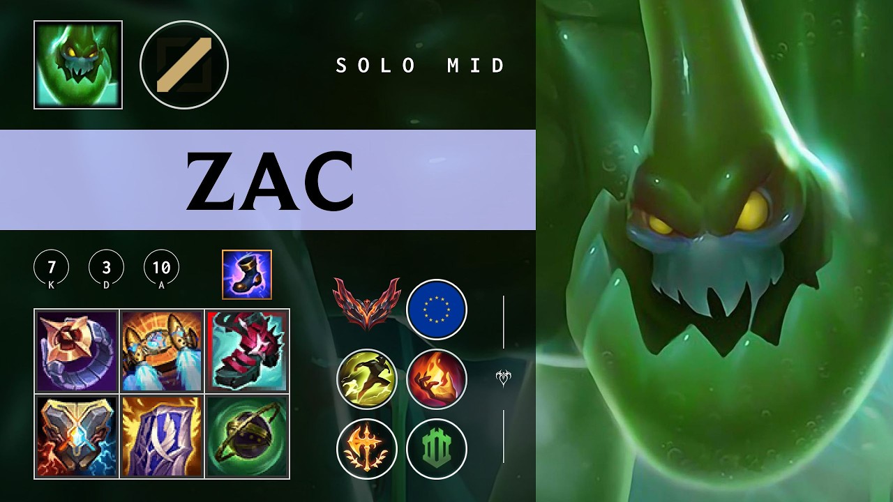 Zac Mid vs Cassiopeia - EUW Grandmaster Patch 26.05