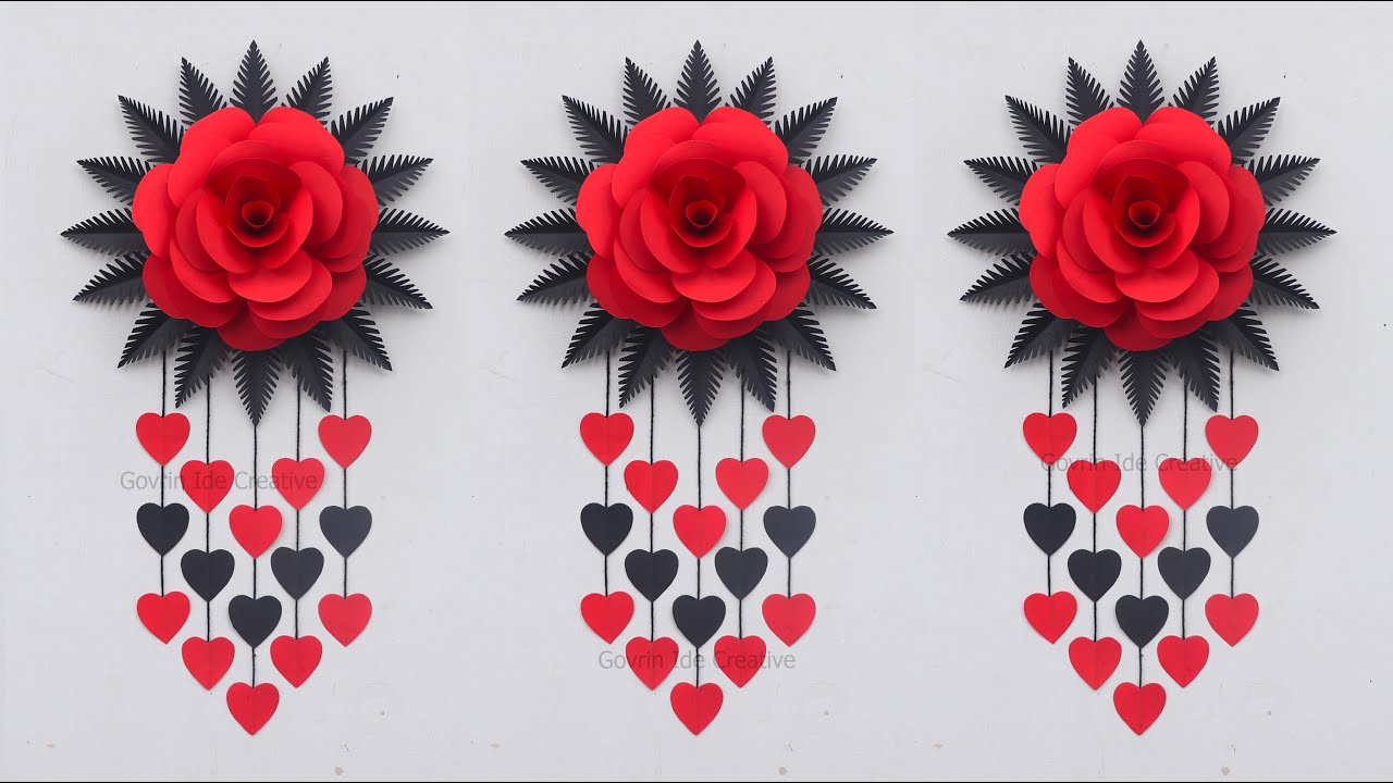 Beautiful Paper Rose Wall Hanging / DIY Paper Flower Wall Decor / Paper craft for home decoration