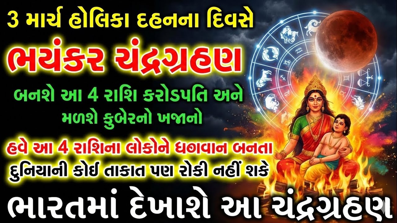 3 માર્ચ હોળીના દિવસે થઈ ભારતમાં થશે ભયંકર ચંદ્રગ્રહણ 😱 | Chandra Grahan 2026  આ 4 રાશિ માટે ધનવર્ષા
