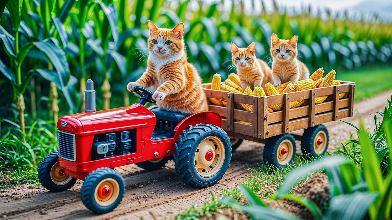 Mama Cat and Kitten Harvest Corn and Make Sweet Corn Milk at Their Cozy Loving Home 🌽🐱💛