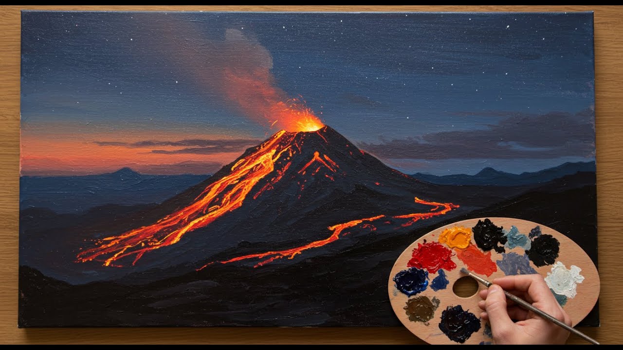 Volcano Eruption Landscape 🌋🔥 | Acrylic Painting Tutorial for Beginners