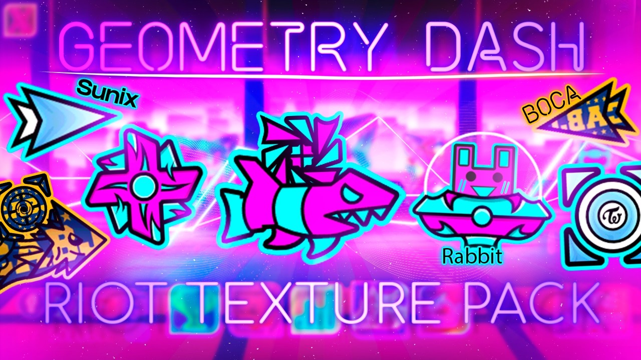 NEW RIOT TEXTURE PACK ICONS MIX! CYBER NEON TEXTURE PACK 🤑 | Geometry Dash 2.207
