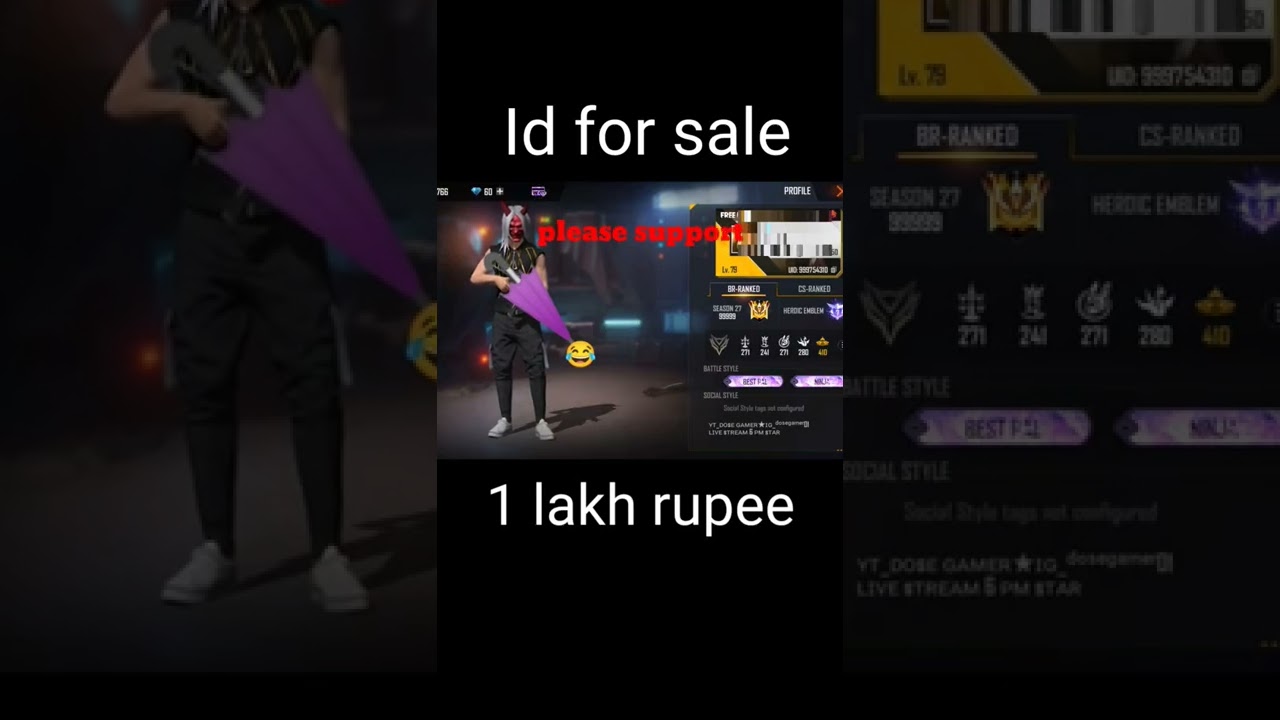 Id for sale//1 lakh rupees//Free fire//Hip-hop bundle /Criminals
