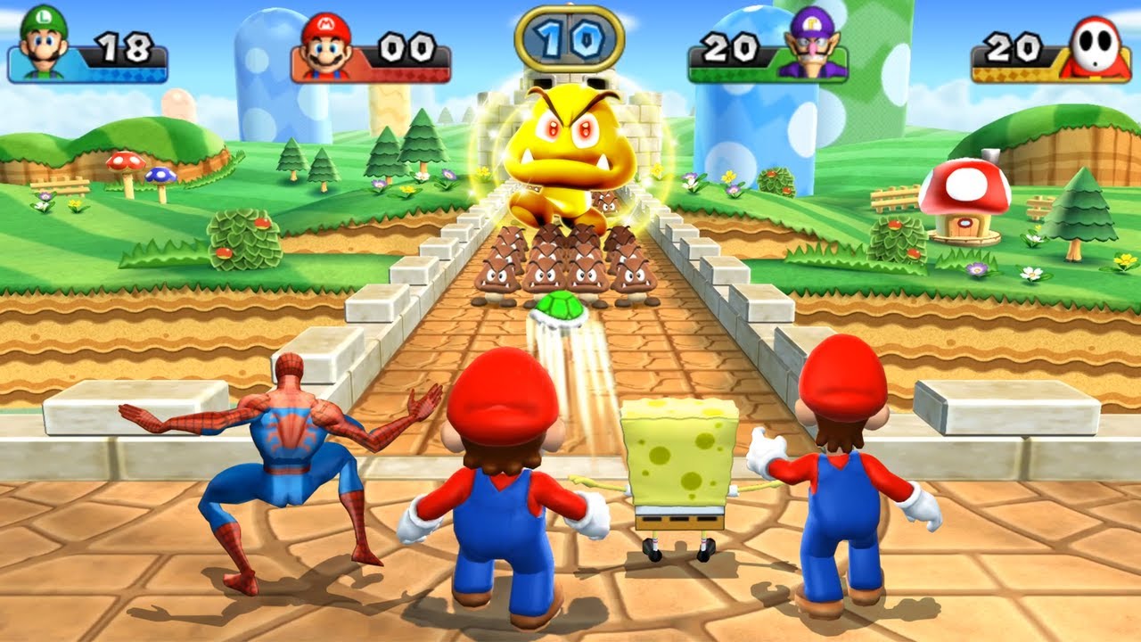 Mario Party 9 Minigames - Spongebob Vs Mario Vs Luigi Vs Spider Man Vs (Master Difficulty)