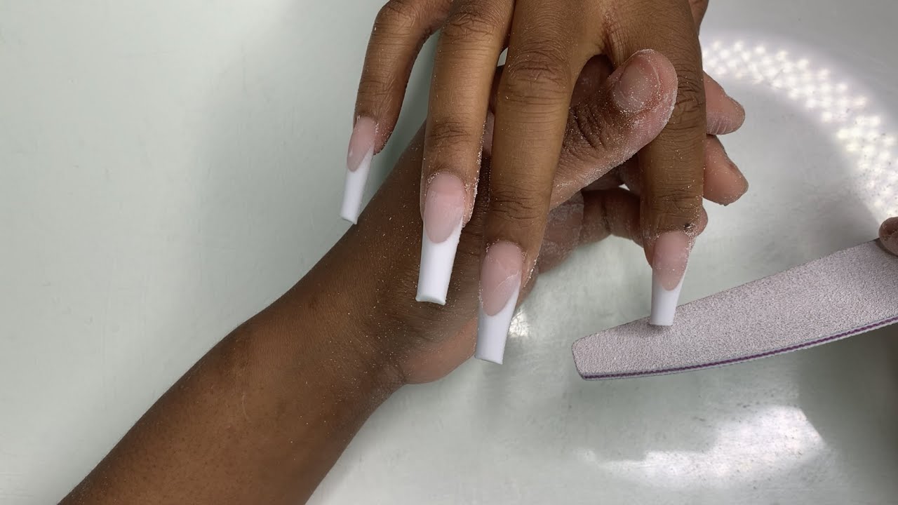 Long Coffin French Louis Vuitton Accent Acrylic Nail