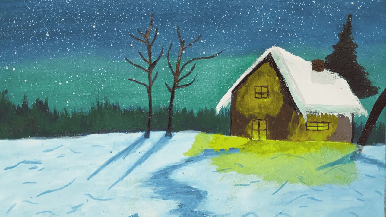 ❄️ How to Draw Winter Season Scenery | Easy Winter Drawing for Beginners | Scenery Step by Step 🌨️⛄