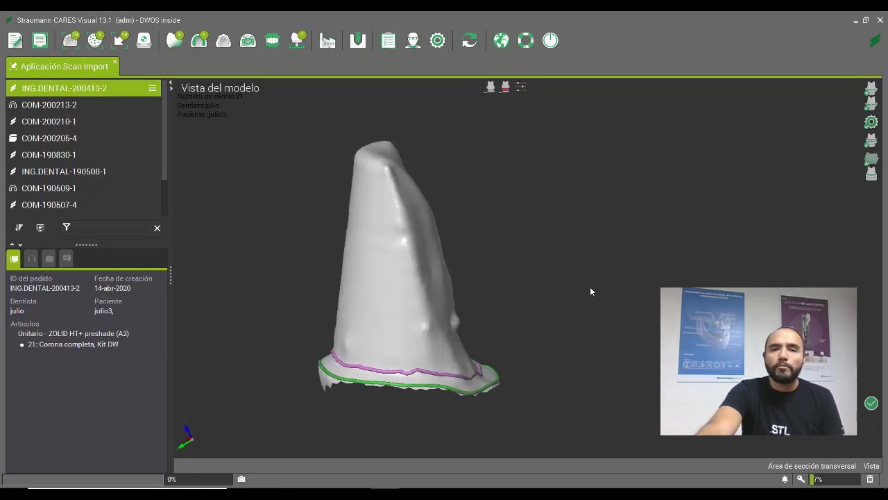 Creación de orden de una corona sencilla mediante uso de scanbody Original Straumann