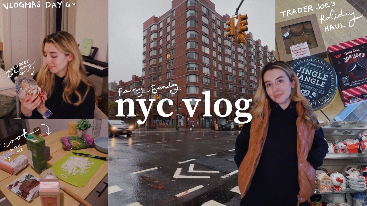 a rainy day of vlogmas in NYC | homegoods & trader joe's holiday haul, cook with me, cozy vlog