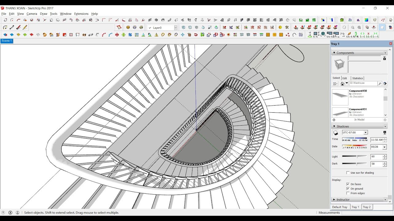 Hướng dẫn Sketchup 2018: TẠO BẬC - LAN CAN VÀ TAY VỊN CHO THANG XOẮN (Bài 2 )