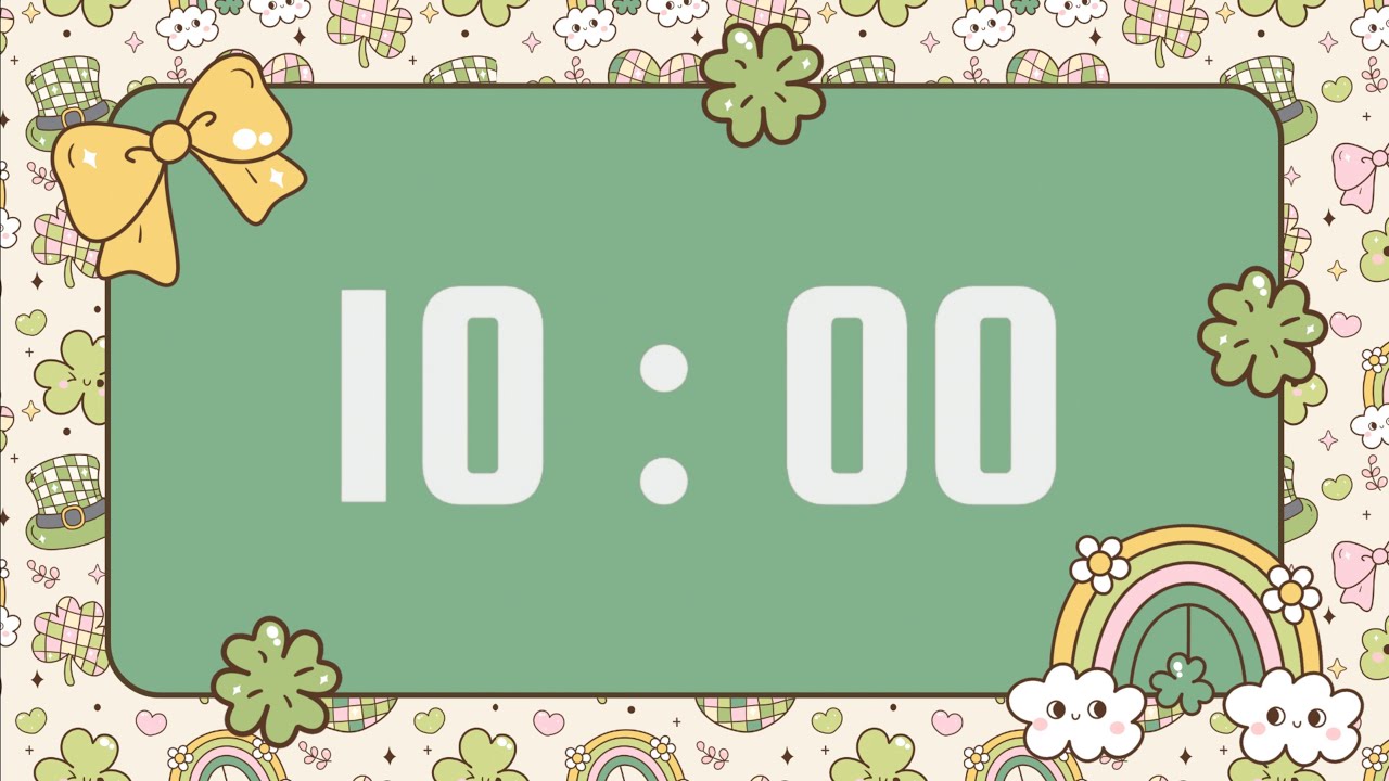 10-Minute Timer | With Upbeat Instrumental Music & Alarm Bell | Cute St. Patrick's Day Theme 🍀