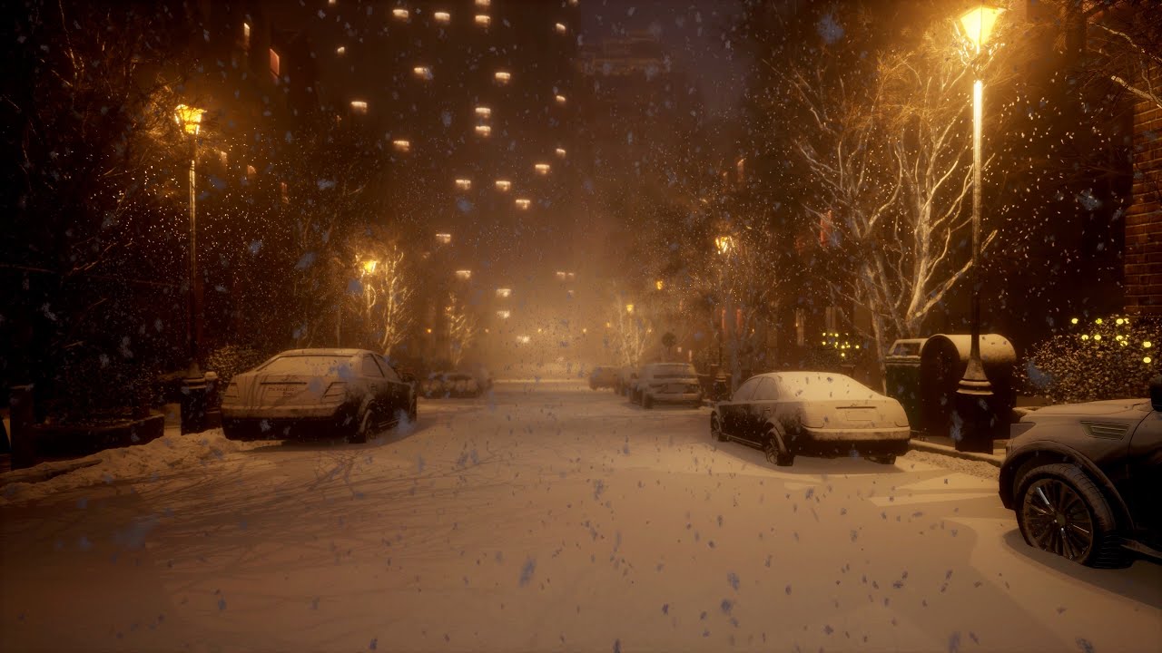 Quiet Snowy Night in the Empty City | Peaceful Winter Ambience with Snowfall & Distant City Sounds