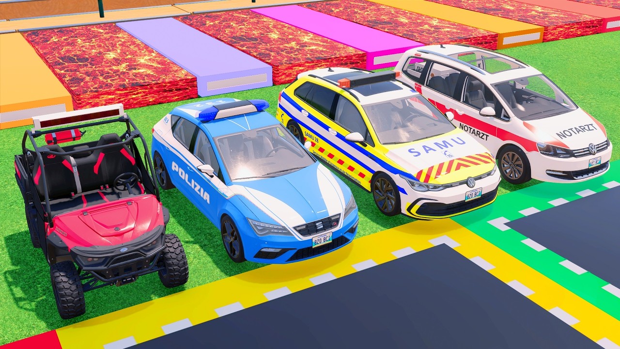 TRANSPORTING POLICE CARS, AMBULANCES & FIRE TRUCK WITH MAN EYE TRUCKS ! FS 22 #9