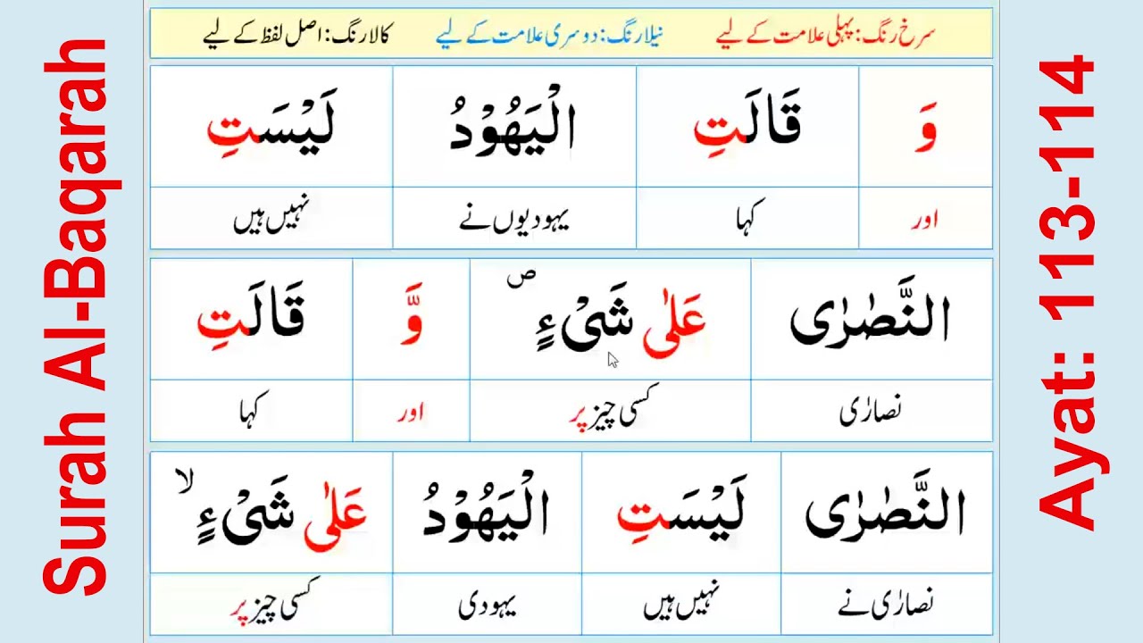 Lesson-59 Al-Baqarah 113-114 | Misbah-ul-Quran مصباح القرآن | Quran Word to Word Urdu Translation