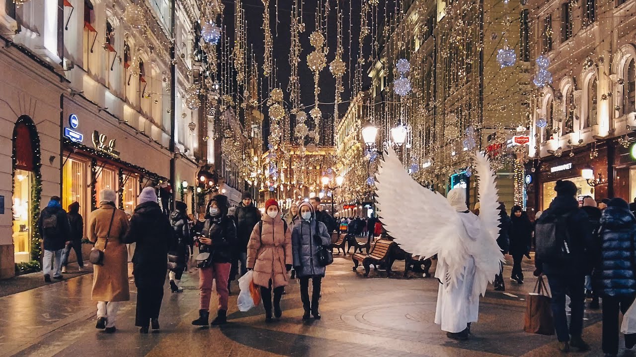 🎄Moscow Nikolskaya street walking tour nightlife 4K