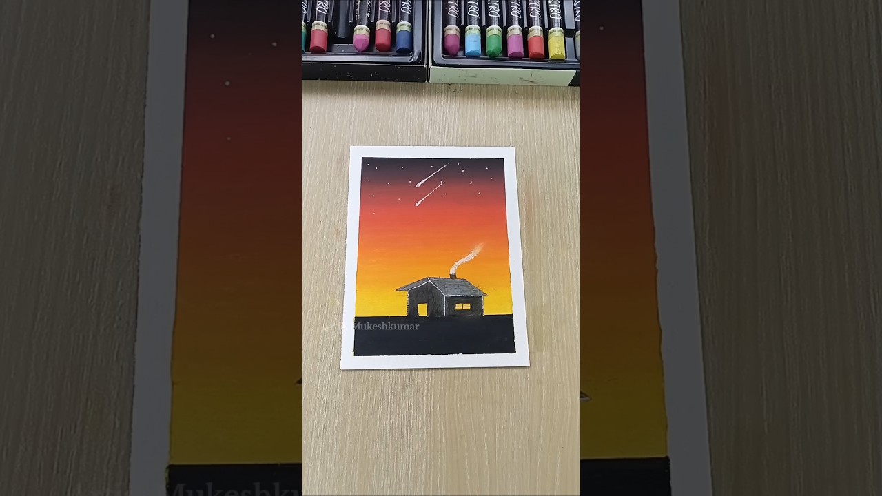 ✨ Easy Sunset House Scenery Drawing with Oil Pastels | Step by Step Tutorial #drawing #shorts #art