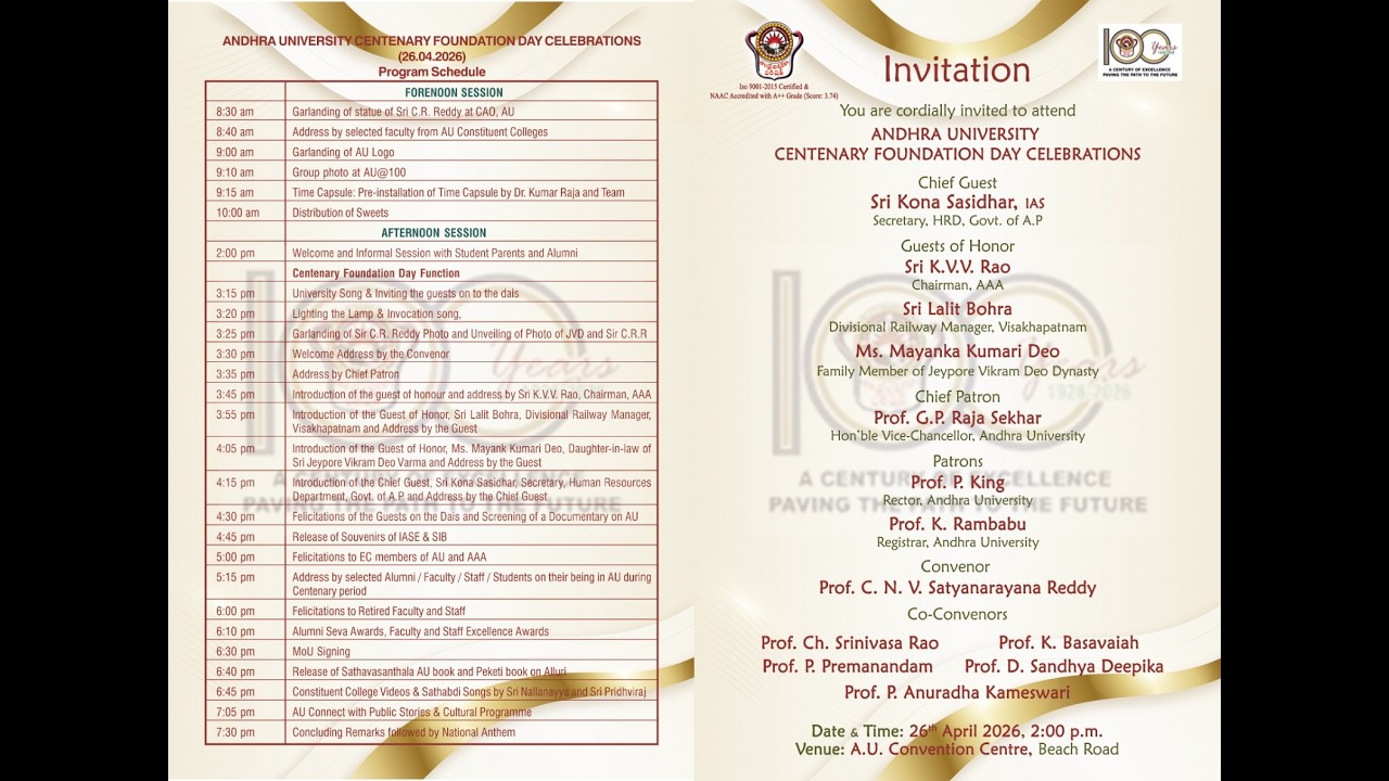 ANDHRA UNIVERSITY CENTENARY FOUNDATION DAY CELEBRATIONS
