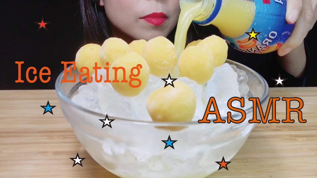 【ASMR】Orange ice ball & Rock ice ☆ ICE EATING SOUNDS