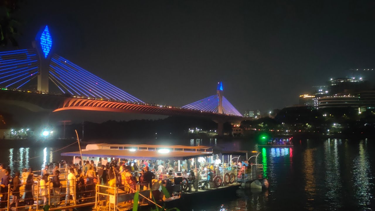 Cable bridge 🌉 view from dhurgam cheruvu 😱 night view #shorts #cablebridge #durgamcheruvubridge