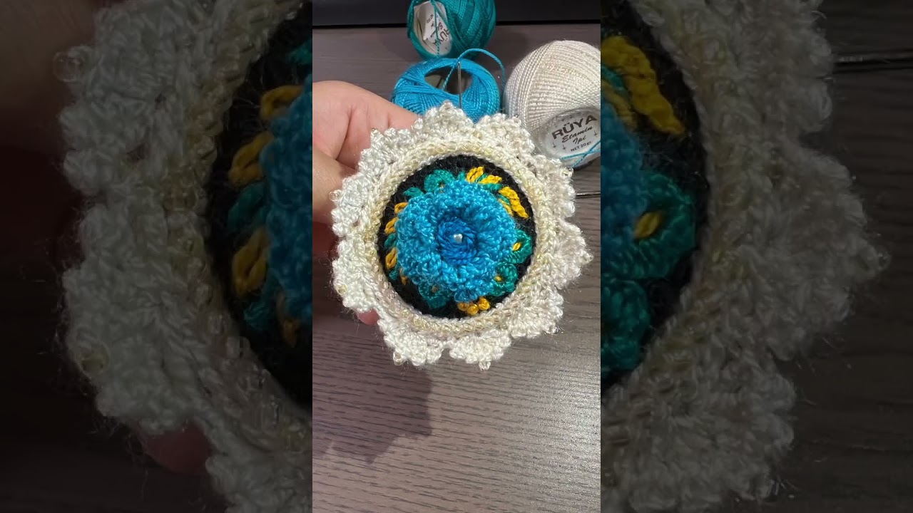 Flower embroidered crochet brooch #handmade #embroidery #embroideryfashion