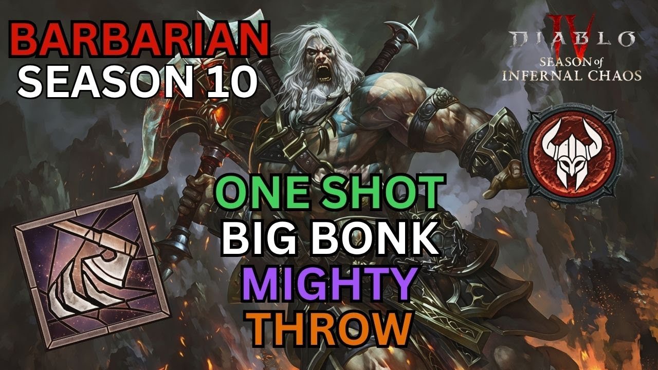 Mighty Throw One Shot Big Bonk Trillion Damage Meta Build Barbarian Diablo 4 Season 10 #barbarian