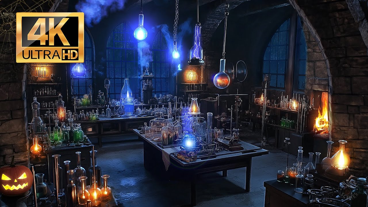 Halloween 🎃 Mad Scientist 🧪Laboratory 👨🏻‍🔬 Rainy Cozy Ambience 2024