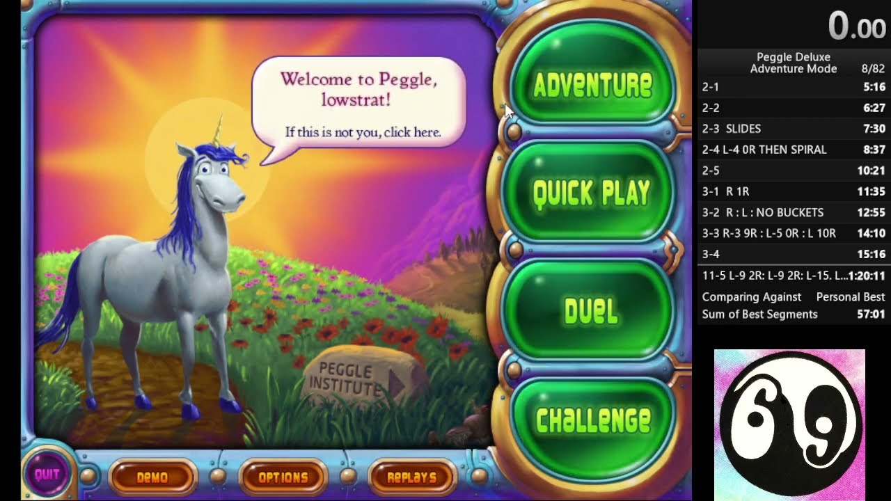 Peggle Deluxe Speedrun: Any% NoStrats: 1h 25m 46s PB