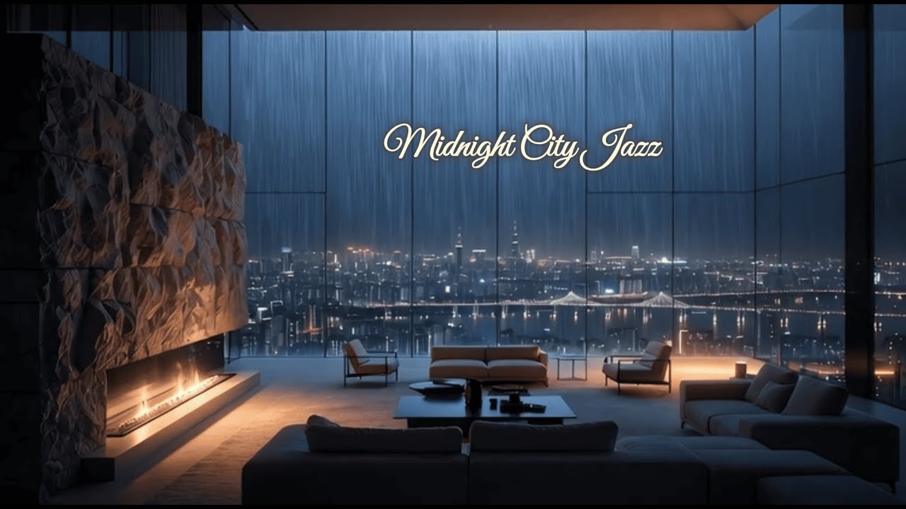 Midnight City Jazz ☔ LateNight Lounge with Rain & Firelight