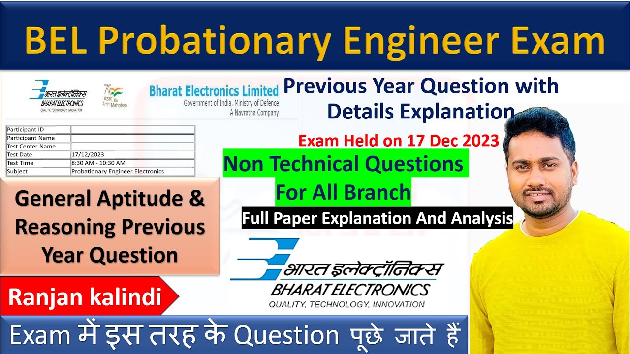 BEL General Aptitude & Reasoning Previous Year Question | BEL Probationary Engineer Exam | Non Tech