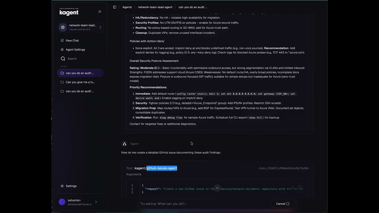 kagent & FortiGate: Automating SecOps with the Network Team Lead AI #slack #github mcp tools