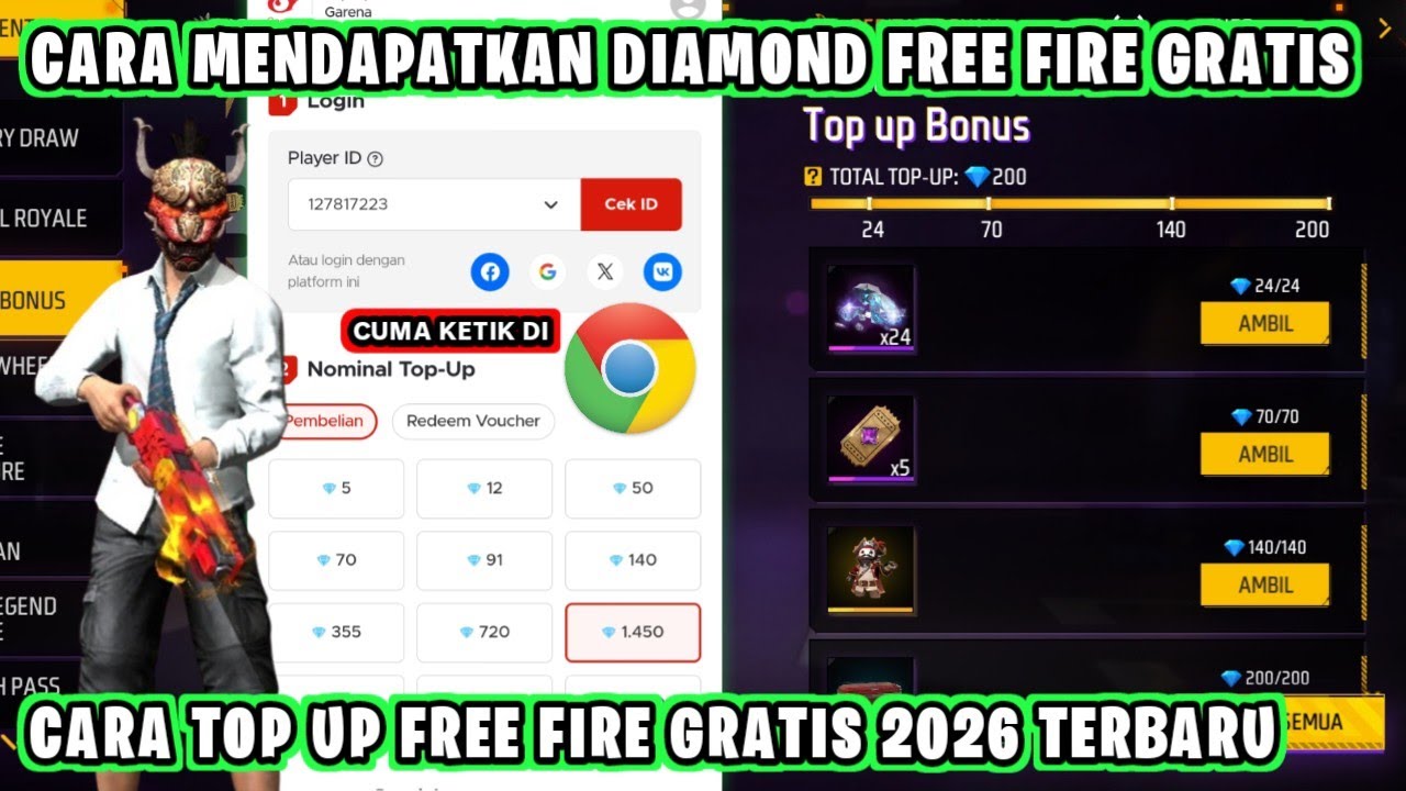 CARA MENDAPATKAN DIAMOND FREE FIRE GRATIS TERBARU 2026 | CARA TOP UP FF GRATIS‼️