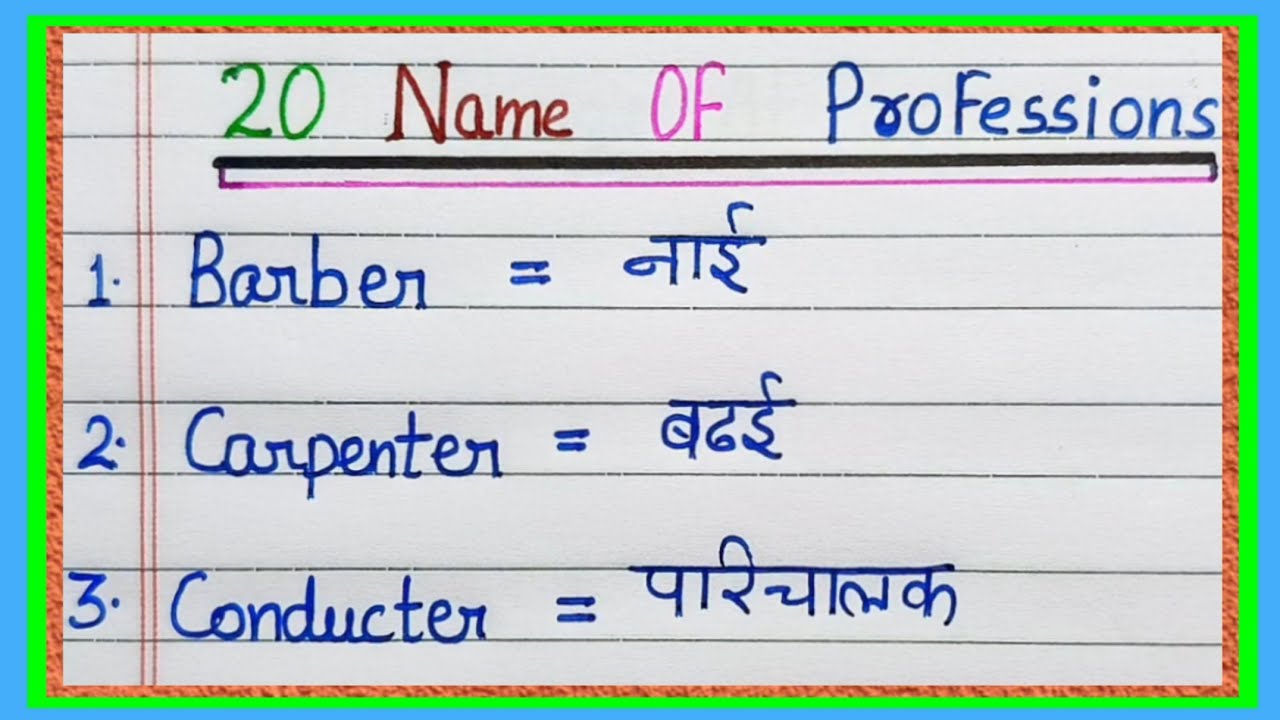20 Profession Name in Hindi and English | व्यवसायों के नाम हिन्दी एंव अंग्रेजी में | Word Meaning