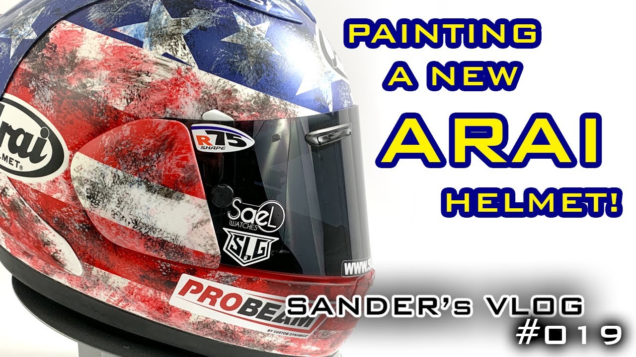 Painting a new Arai RX-7v into a stars & stripes helmet design for James Rispoli - Sander's vlog 019