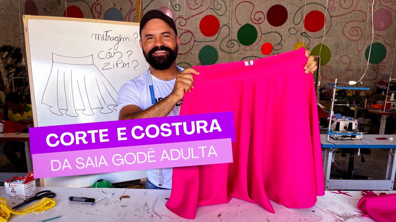 CORTE E COSTURA DA SAÍA GODÊ ADULTA✂️🧵#moldesderoupas#costurasemmodelagem#dicasincriveis#dicas