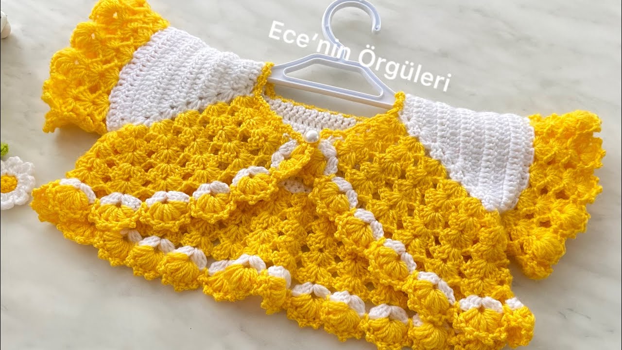 🌼Crochet Yellow Daisy Bolero Cardigan /Tığ işi Sarı Papatya Bolero Hırka -Yelek Bebek Takımı/1-2 yaş