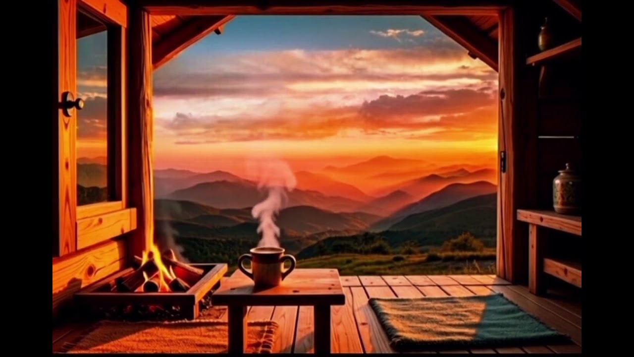 India Ambience, relaxing in a cosy wooden hut in the hills, fire, hot tea, tranquillity, calm, peace