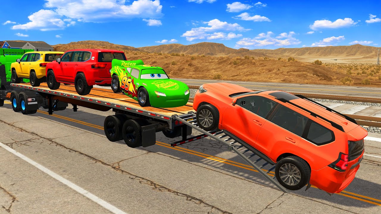 Flatbed Truck Mcqueen  Transportation with Truck   Pothole vs Car #011   BeamNG Drive