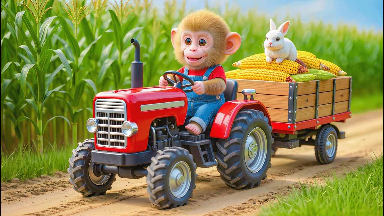 Monkey Nana Harvests Corn and Rescues a Bunny Stuck in the Mud!