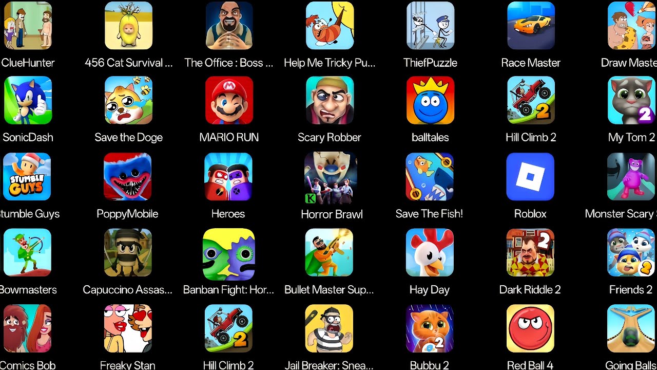 Spranky Survival,Draw Master,Sonic dash,Roblox,Red Ball 4,Scray Robber,Mario run,Race Master