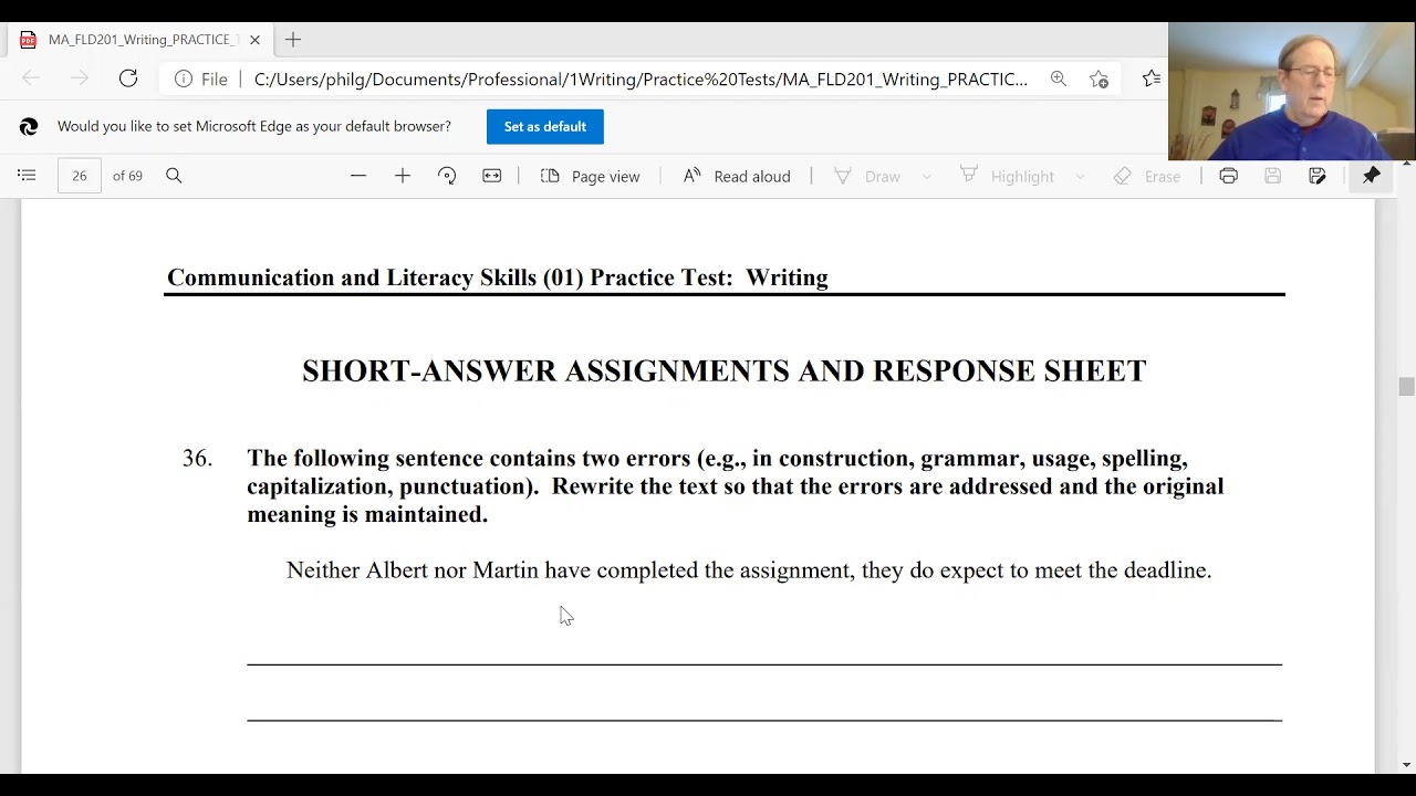 MTEL Communications & Literacy Skills - Writing Subtest - Sentence Corrections