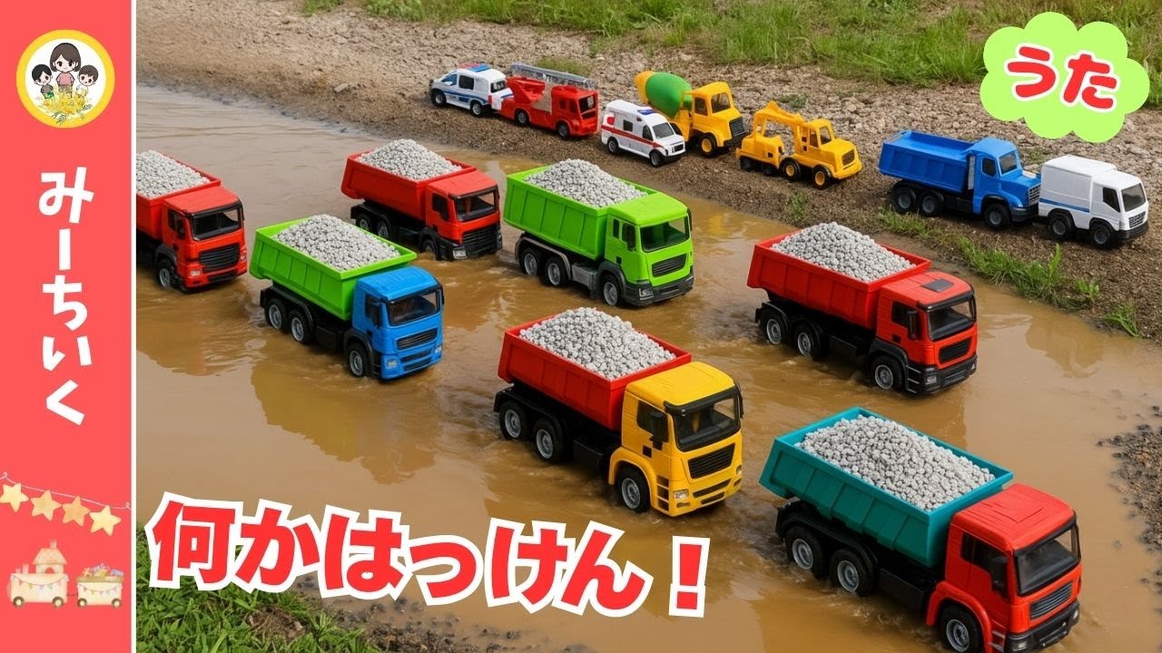 【うた】ダンプカーの中から何がでる？ワクワク発掘チャレンジ！はたらくくるま・消防車・パトカー・救急車など