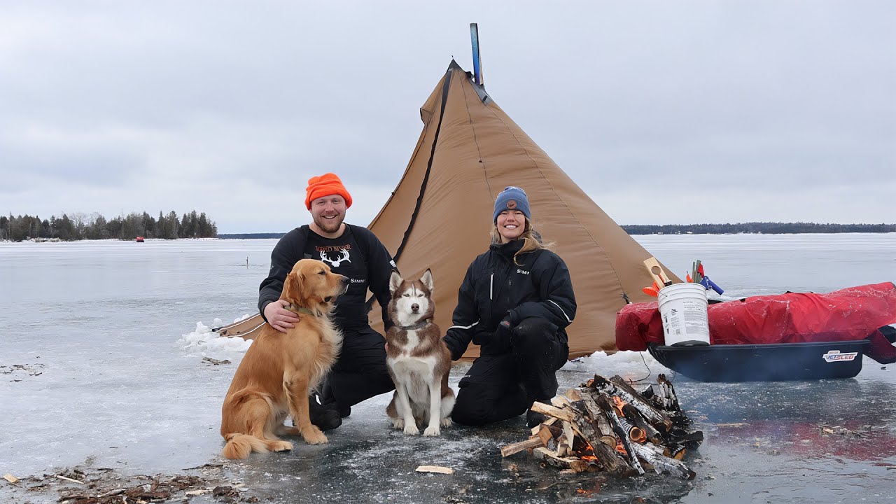 Winter Hot Tent Camping Adventure- 5 Days Ice Fishing & Hunting