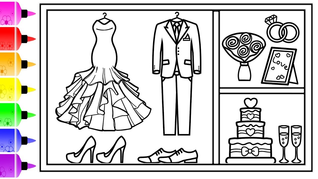 How to Draw a Wardrobe Wedding for a Bride and Groom Coloring Page